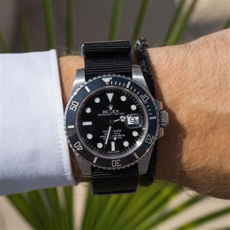 rolex submariner with black strap|rolex with nato strap.